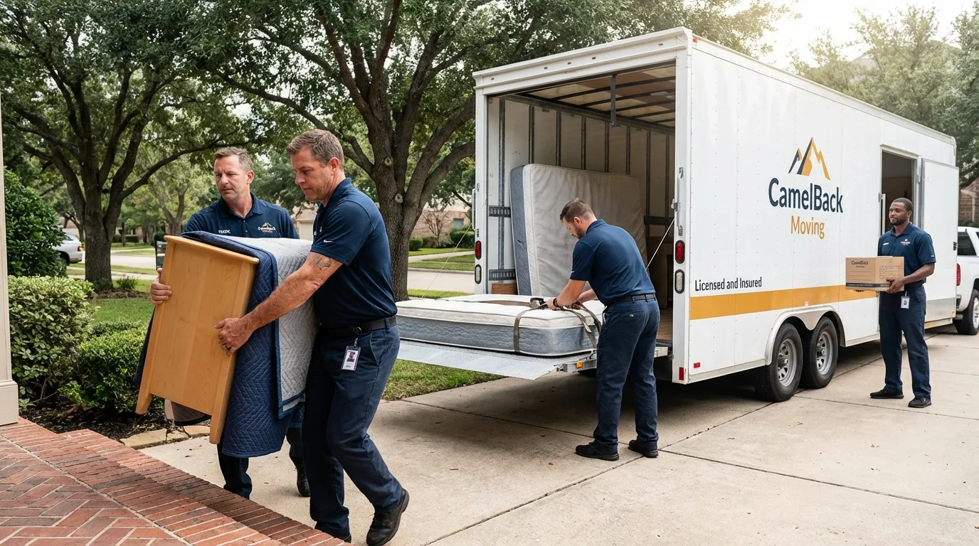Crew loading residential truck for cross-state move from East Rockaway, NY