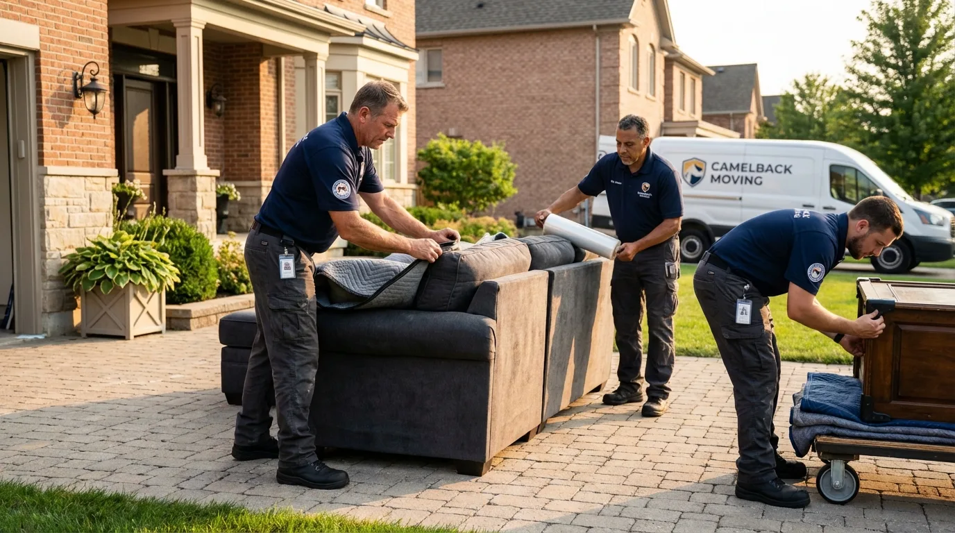 Large estate moving crew wrapping furniture in East Rockaway, NY