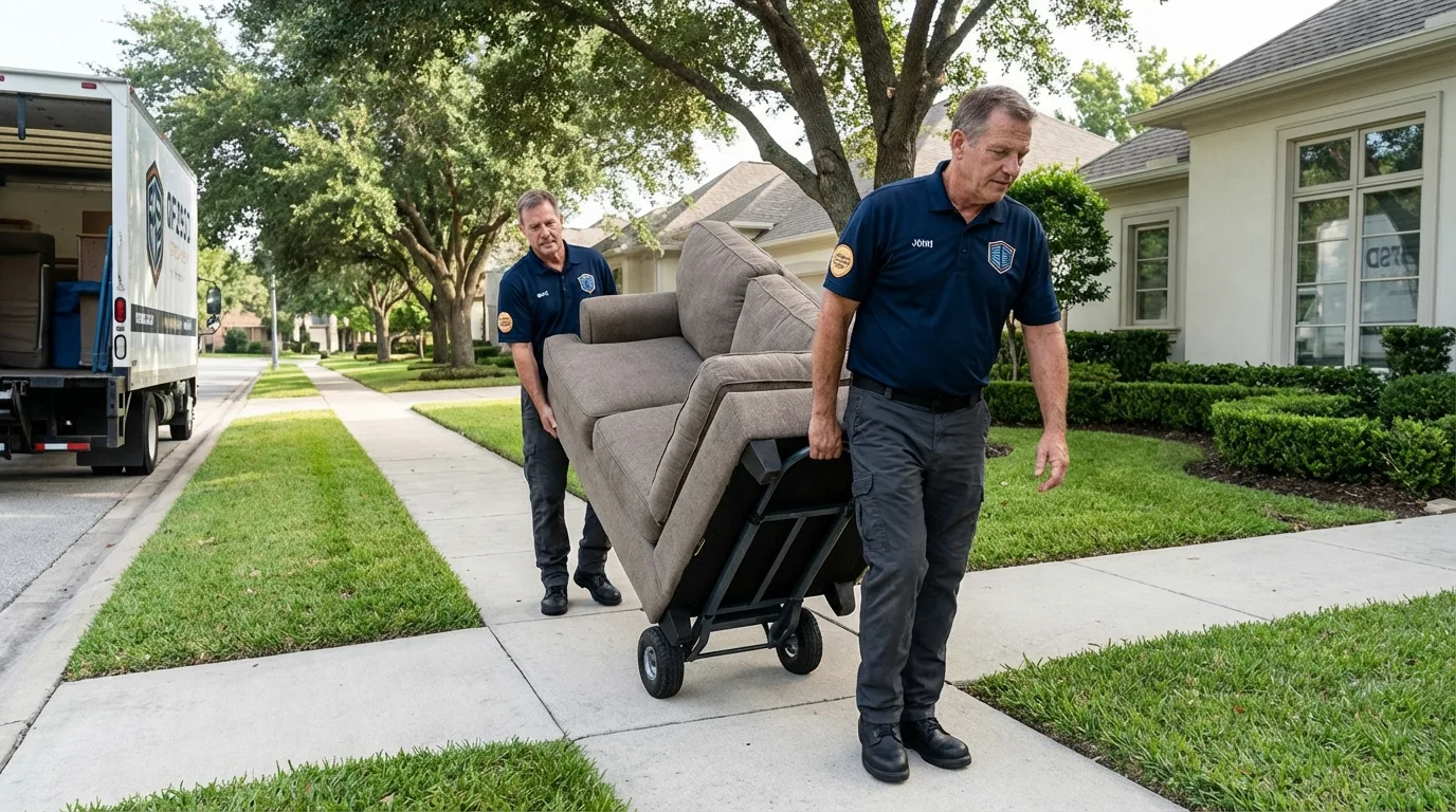 Local residential moving crew loading furniture in East Rockaway, NY